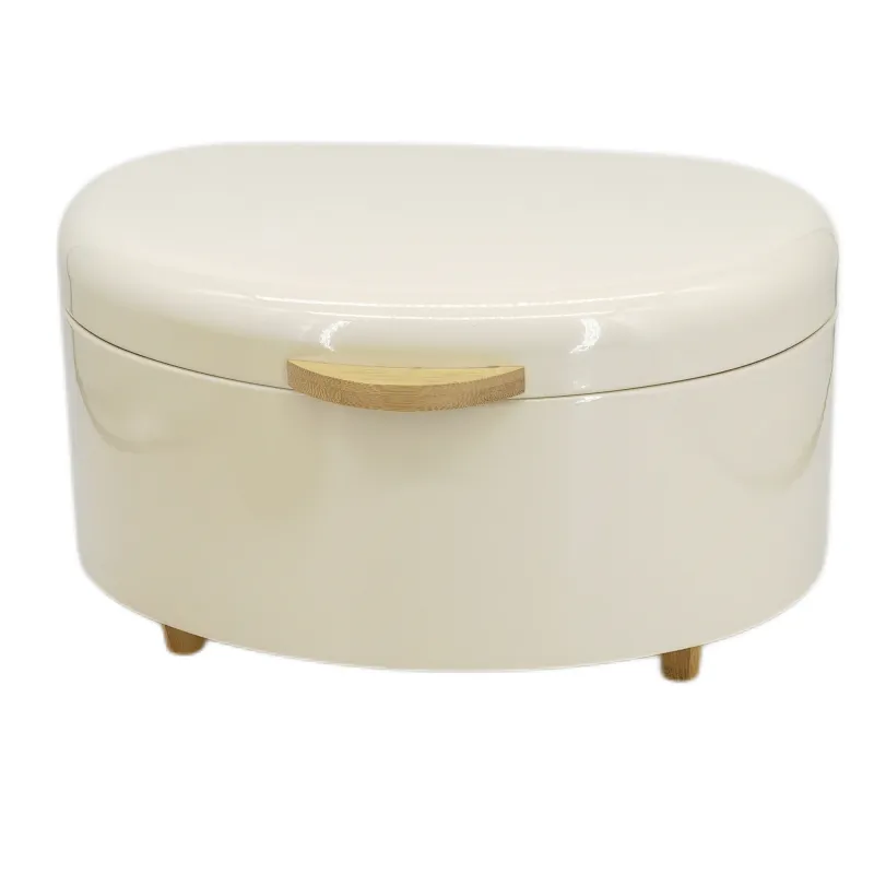 Kitchen Bread Bin, Storage basket, Food case 2022, Carbon Steel, Bamboo Lid, Rectangle, Modern Designe, White Black Grey, Any Color