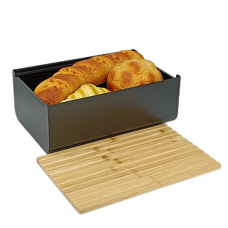 Kitchen Bread Bin, Storage Box, Food case 2022, Carbon Steel, Bamboo Lid, Rectangle, Modern Designe, White Black Grey, Any Color