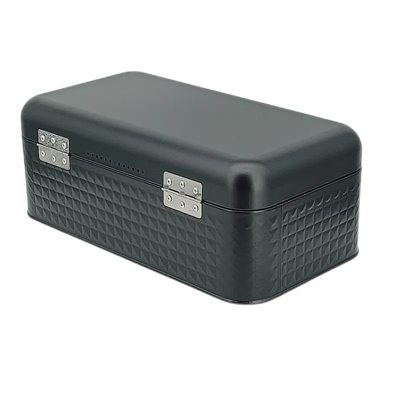 Kitchen Bread Bin, Storage basket, Food case 2022, Carbon Steel, Bamboo Lid, Rectangle, Modern Designe, White Black Grey, Any Color