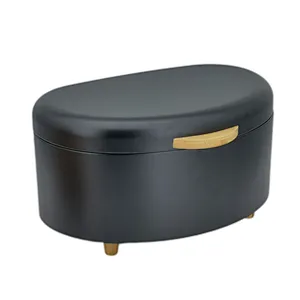 Kitchen Bread Bin, Storage basket, Food case 2022, Carbon Steel, Bamboo Lid, Rectangle, Modern Designe, White Black Grey, Any Color