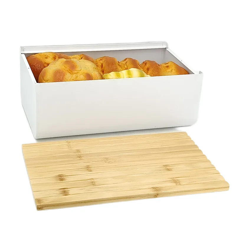 Kitchen Bread Bin, Storage Box, Food case 2022, Carbon Steel, Bamboo Lid, Rectangle, Modern Designe, White Black Grey, Any Color