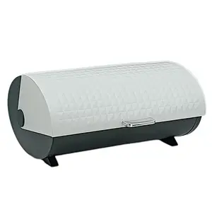 Kitchen Bread Bin, Storage basket, Food case 2022, Carbon Steel, Bamboo Lid, Rectangle, Modern Designe, White Black Grey, Any Color