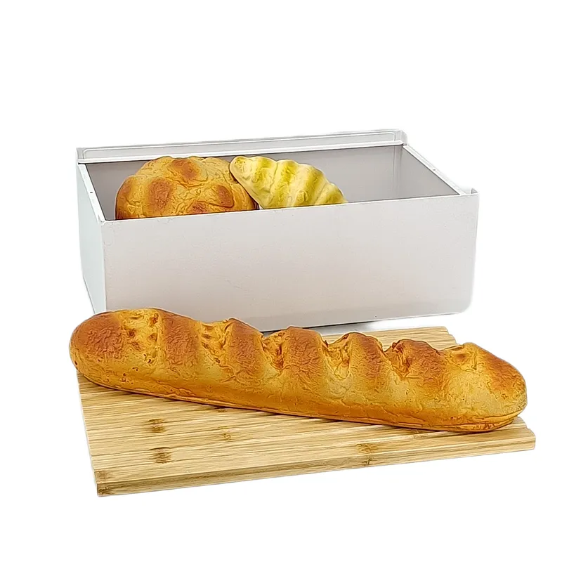 Kitchen Bread Bin, Storage Box, Food case 2022, Carbon Steel, Bamboo Lid, Rectangle, Modern Designe, White Black Grey, Any Color