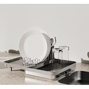 Folding Dish Drainer Rack, Small Capacity Dish Drying Rack with Tray and Dish Drainer for Kitchen, Any Color Tray and Tool holder, Modern Design, 1 Layer, Simple Style