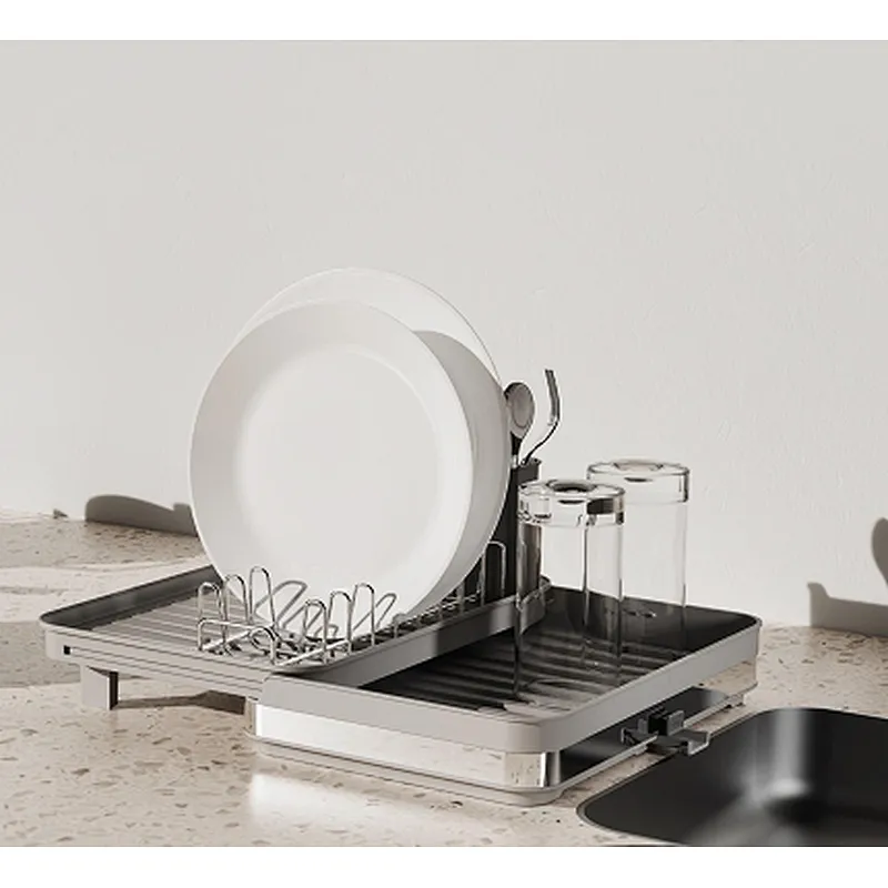 Folding Dish Drainer Rack, Small Capacity Dish Drying Rack with Tray and Dish Drainer for Kitchen, Any Color Tray and Tool holder, Modern Design, 1 Layer, Simple Style