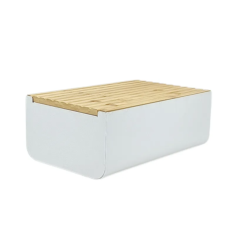 Kitchen Bread Bin, Storage Box, Food case 2022, Carbon Steel, Bamboo Lid, Rectangle, Modern Designe, White Black Grey, Any Color