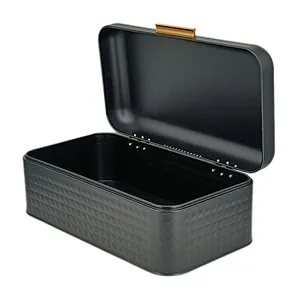 Kitchen Bread Bin, Storage basket, Food case 2022, Carbon Steel, Bamboo Lid, Rectangle, Modern Designe, White Black Grey, Any Color