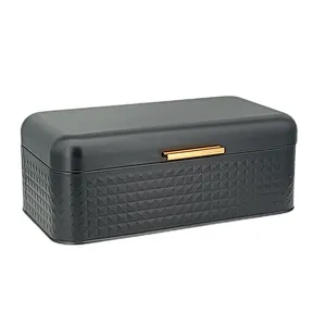 Kitchen Bread Bin, Storage basket, Food case 2022, Carbon Steel, Bamboo Lid, Rectangle, Modern Designe, White Black Grey, Any Color