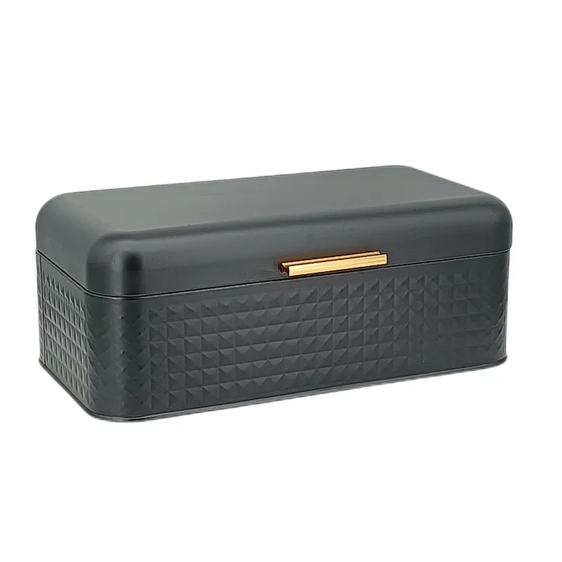 Kitchen Bread Bin, Storage basket, Food case 2022, Carbon Steel, Bamboo Lid, Rectangle, Modern Designe, White Black Grey, Any Color