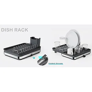 Folding Dish Drainer Rack, Small Capacity Dish Drying Rack with Tray and Dish Drainer for Kitchen, Any Color Tray and Tool holder, Modern Design, 1 Layer, Simple Style