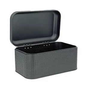 Kitchen Bread Bin, Storage basket, Food case 2022, Carbon Steel, Bamboo Lid, Rectangle, Modern Designe, White Black Grey, Any Color