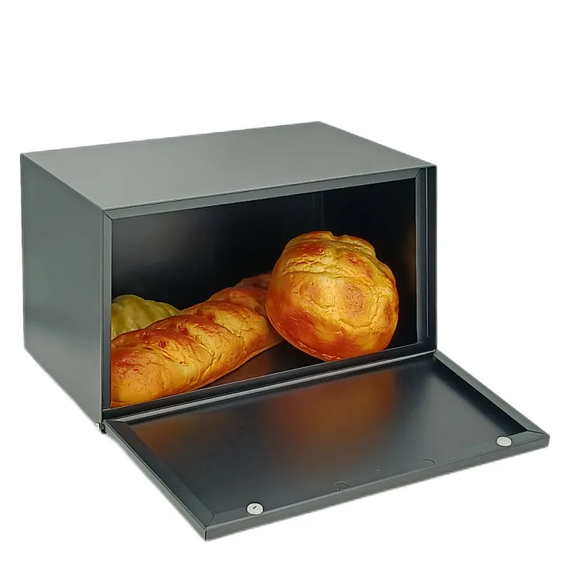 Kitchen Bread Bin, Storage basket, Food case 2022, Carbon Steel, Bamboo Lid, Rectangle, Modern Designe, White Black Grey, Any Color