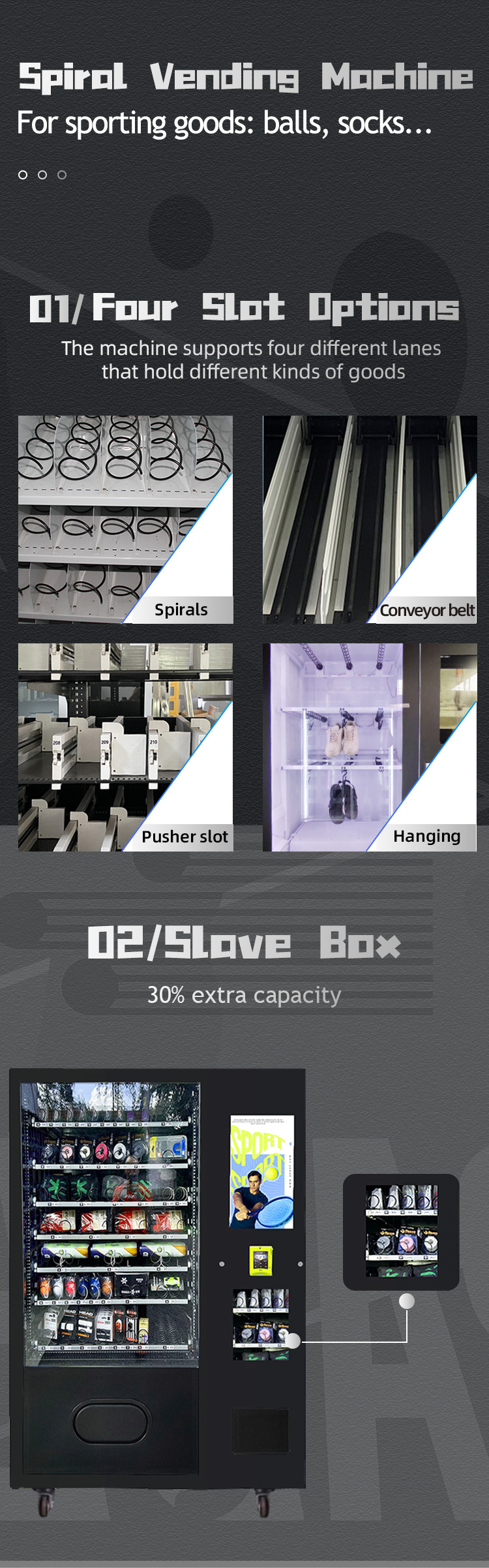 combo Sport Vending Machine spiral vending machine for padel rackets tennis balls with optional slots