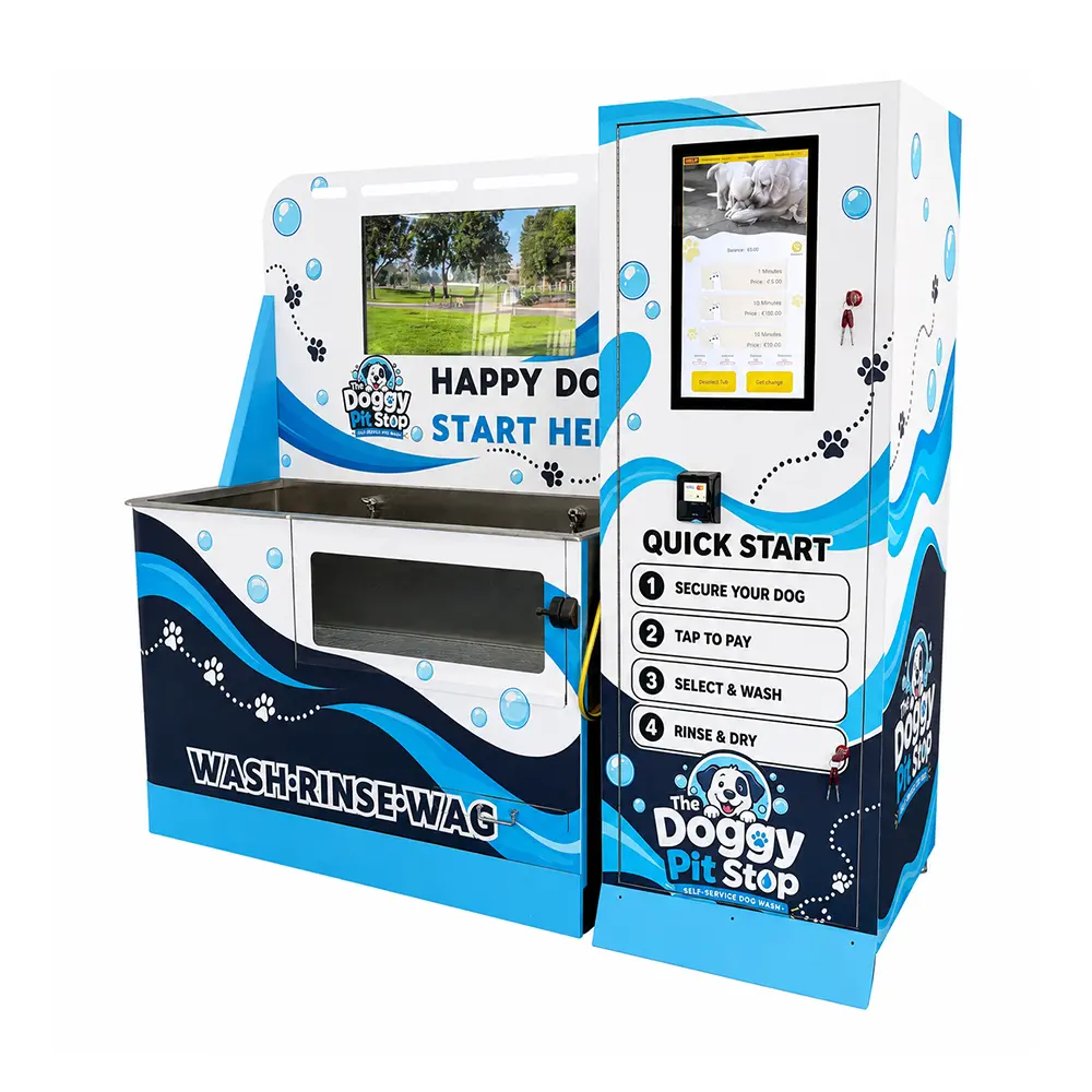 Commercial self service dog washing machine with touchscreen and dryer