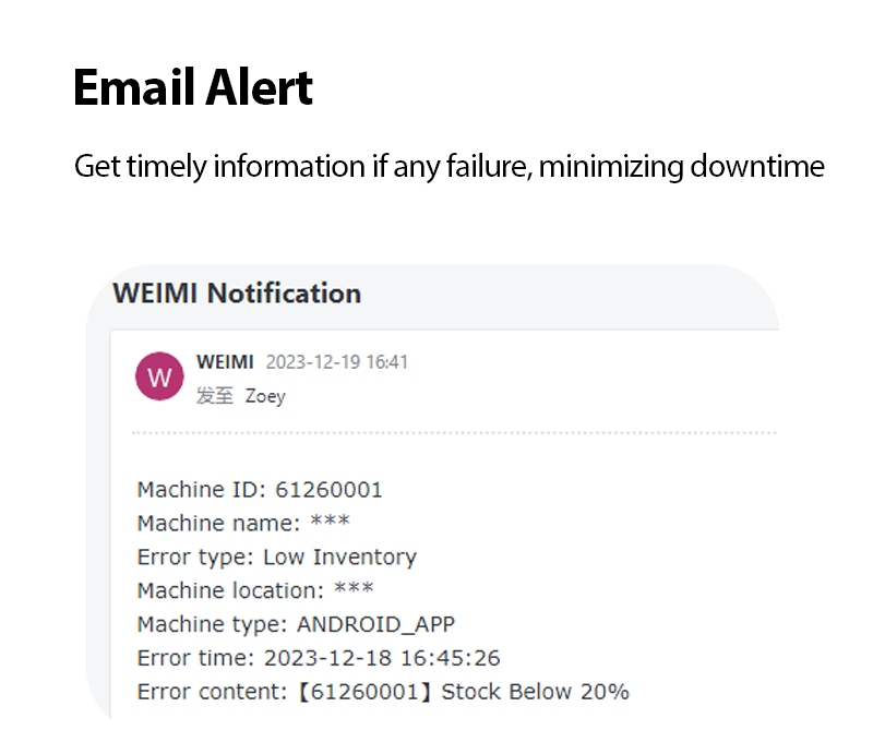 Low-stock and machine fault email notification settings