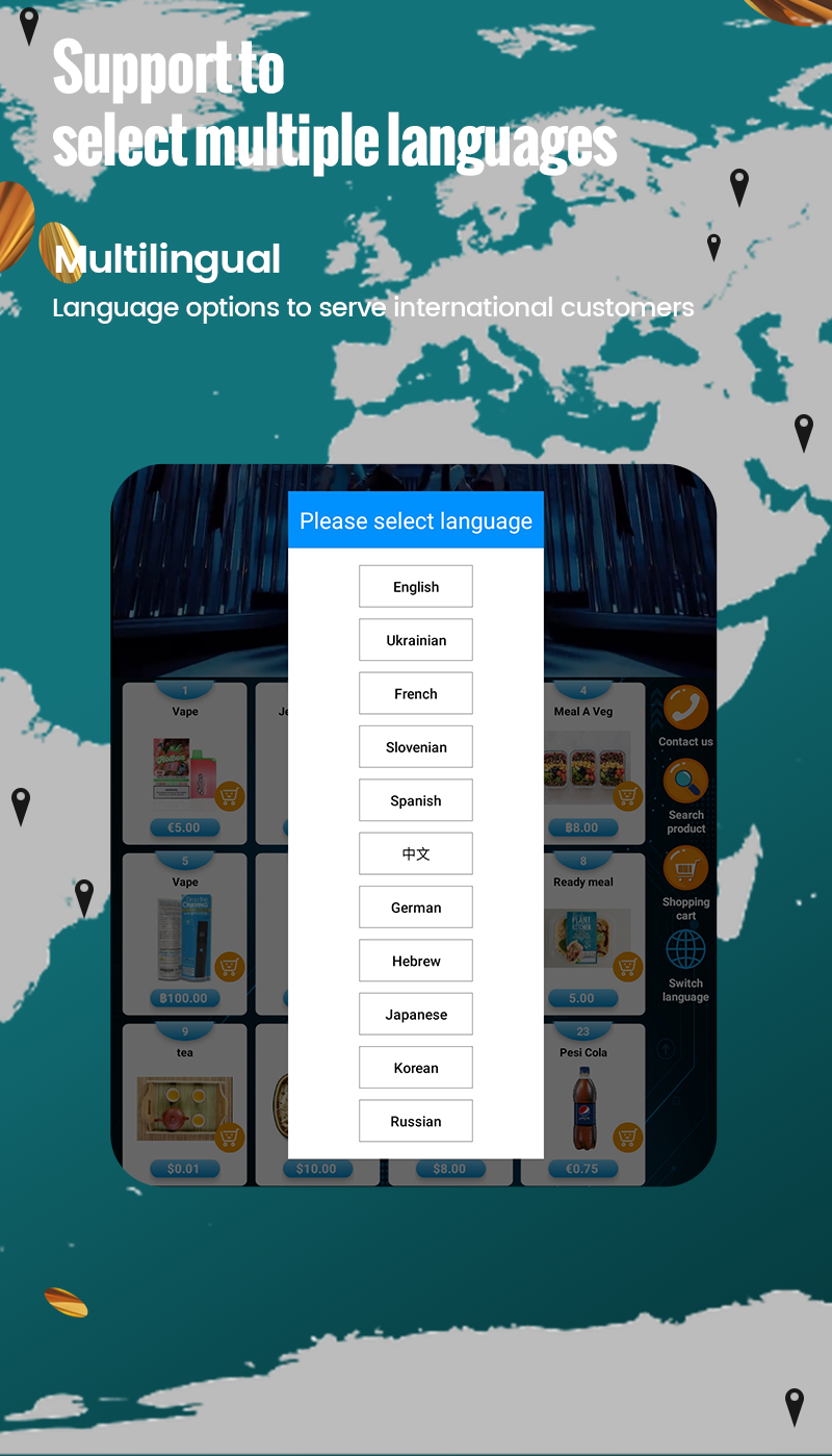 T-shirts Clothing Vending Machine Big Digital Touchscreen supports multilingual to serve international customers