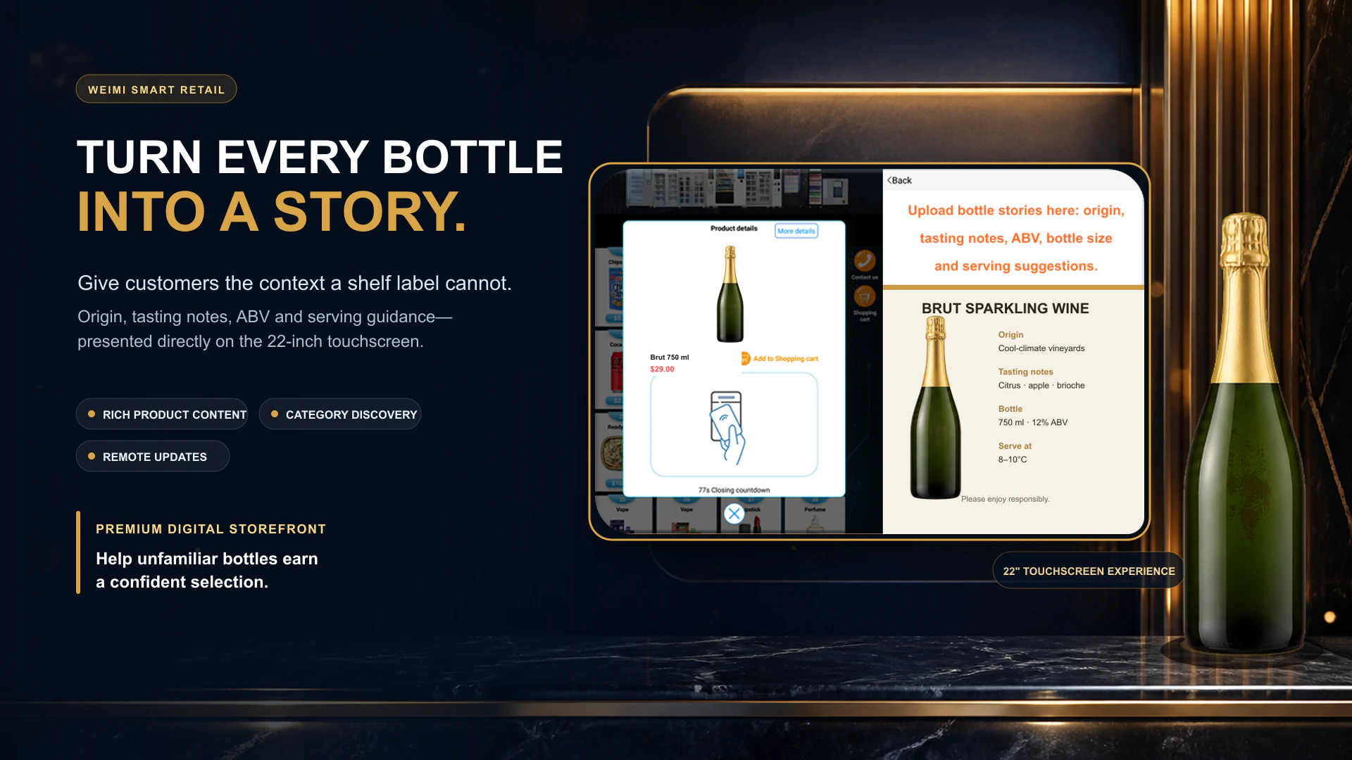 alcohol vending machine touchscreen product details interface