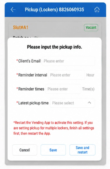 Backend screen for setting a trading card pickup code
