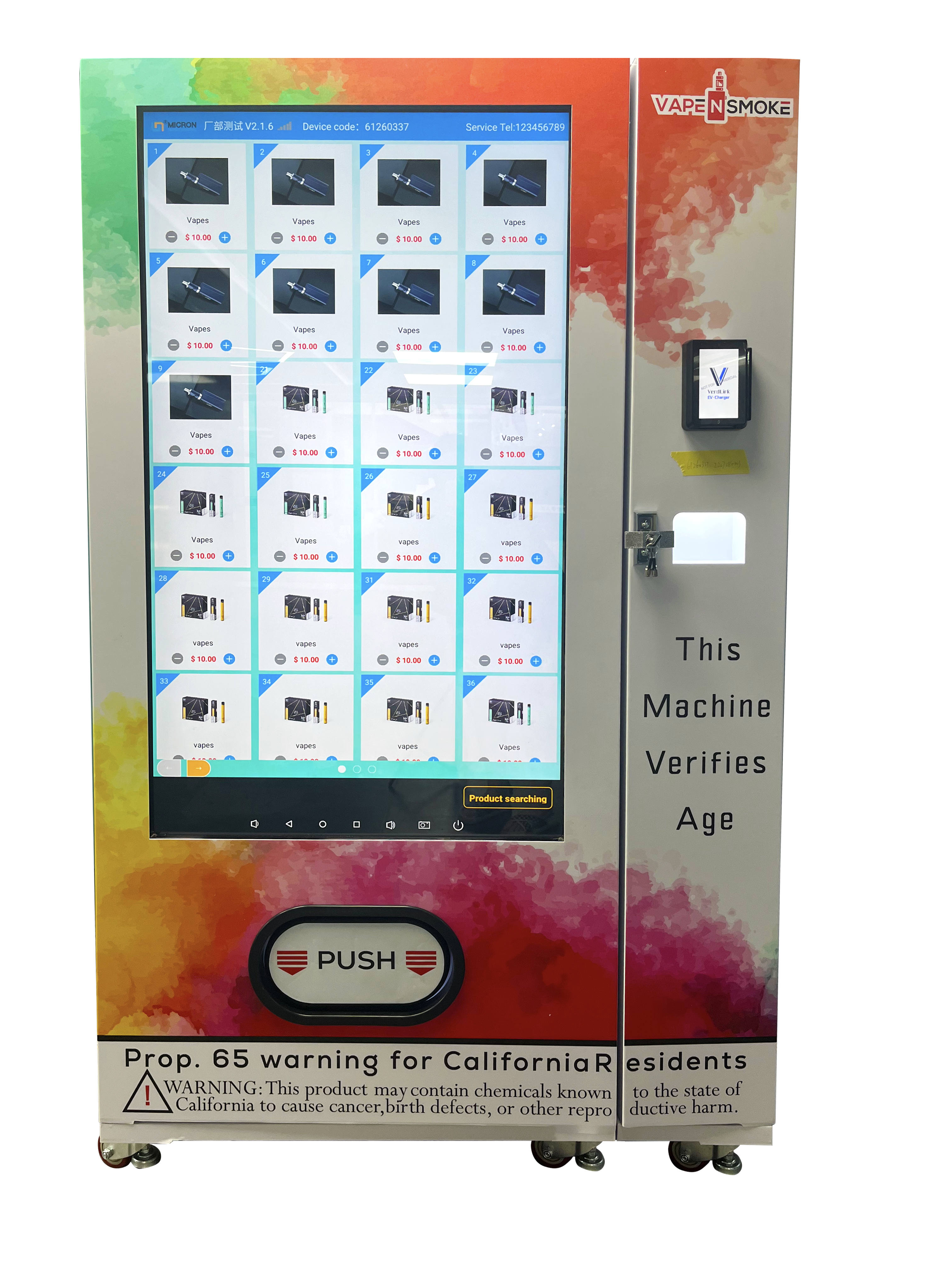 e-cigarettes vending machine with verifies the age
