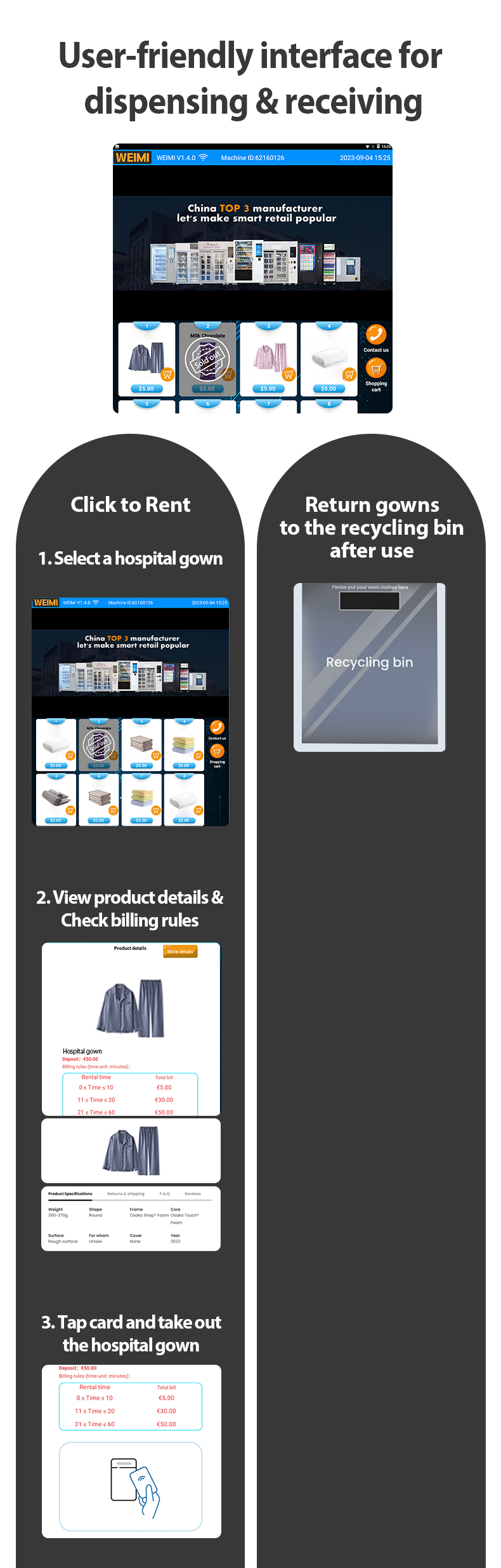 Automated Hospital Gowns Dispenser and Receiver with RFID user-friendly interface for dispensing and receiving
