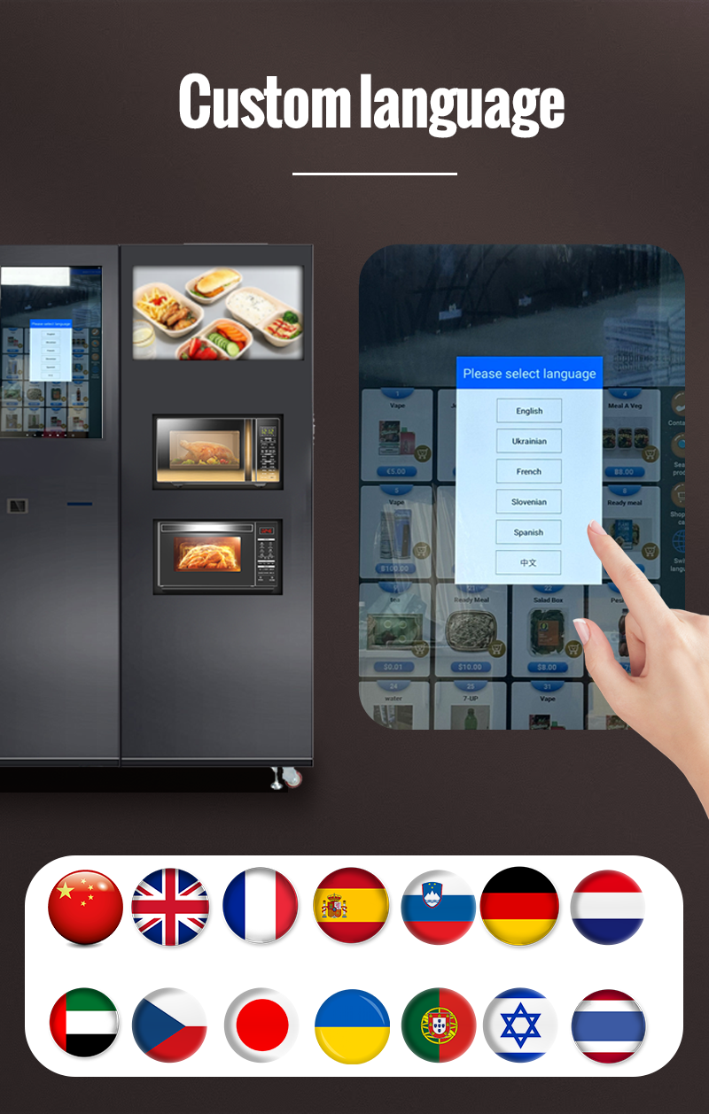 Frozen Food Vending Machine with Microwave supports custom languages