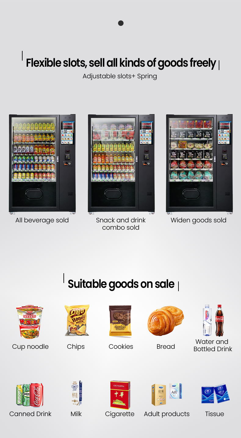 Weatherproof Outdoor Combo Vending Machine for Snacks Cold Drinks flexible slots for selling wide range products in different sizes