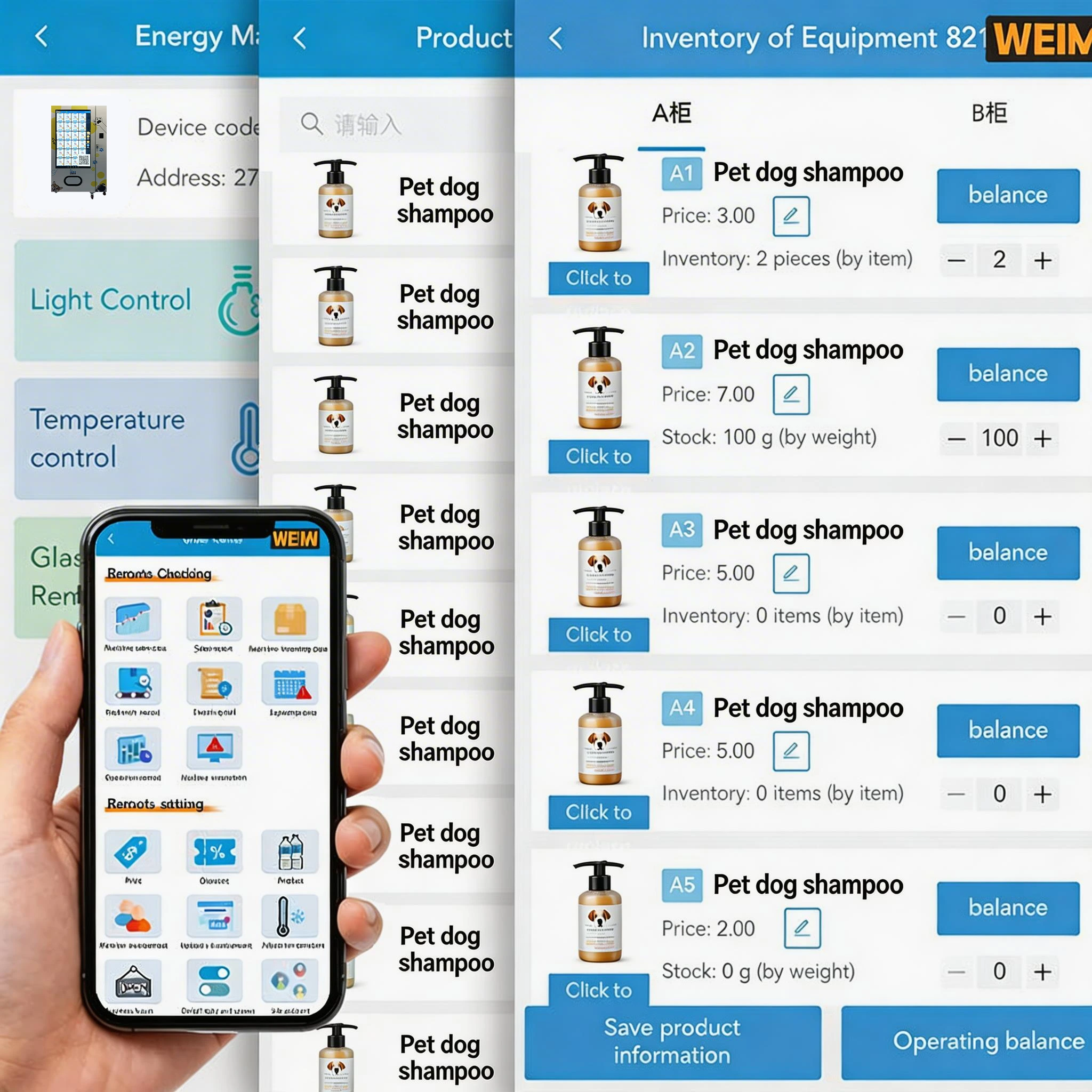 Remote inventory dashboard for a pet supplies vending machine