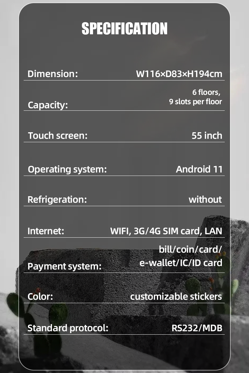 Micron 55-inch Full Touchscreen Brand Promotion Vending Machine specification