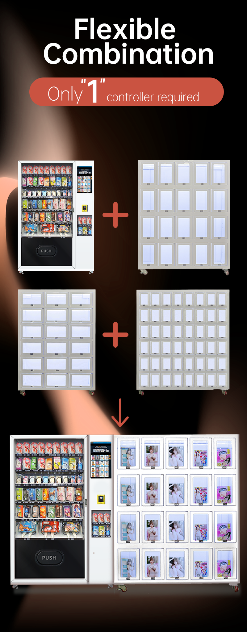 Sex Adult Product Vending Machine, double cabinet combined with a locker machine, 24/7 sex store for adult products, sex toys, sex magazines, condoms