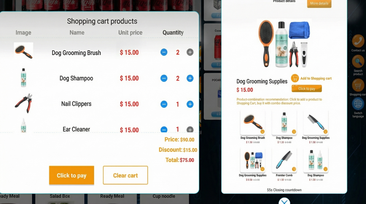 Dog Grooming Supplies Vending Machine with promotions and multi-buys offers. increase average order value while actively clearing high-inventory or slow-moving dog grooming supplies skus