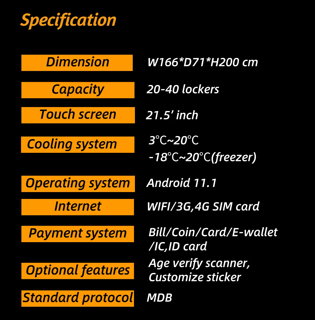Fruits Vegetables Refrigeration Locker vending machine for sale frozen food unmanned retail store specification