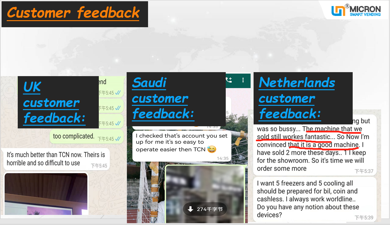 real customer feedback--better than TCN vending machine
