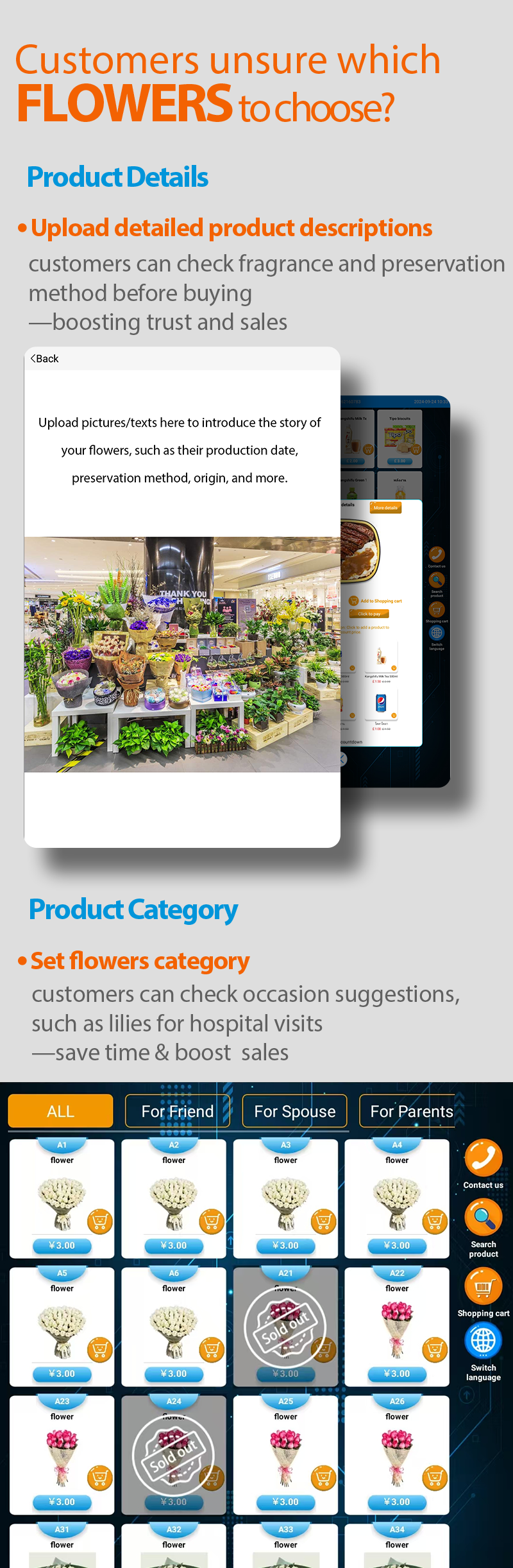 WEIMI Smart Flower Vending Machine with Cooling System for Sale upload flower details for customers