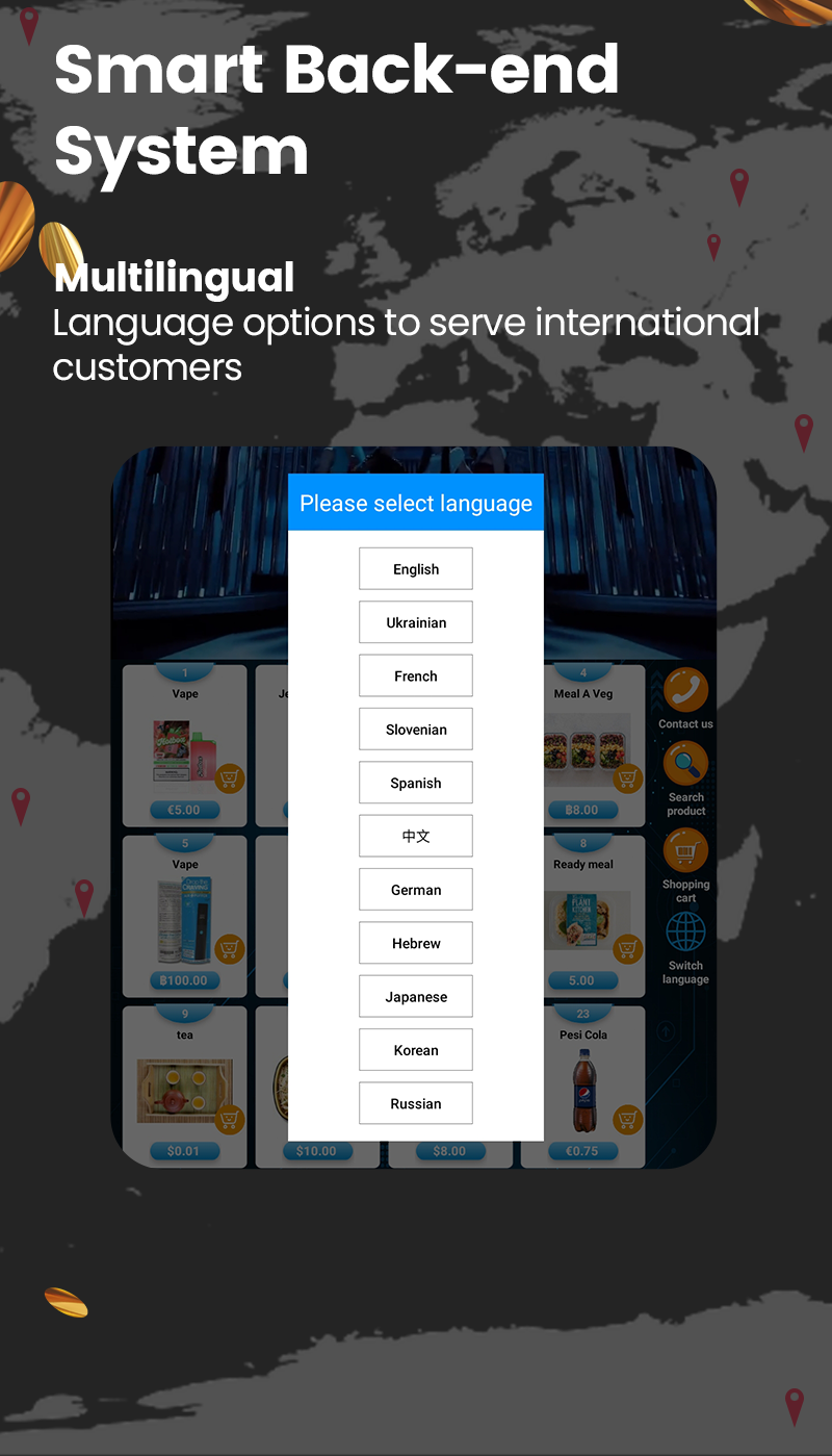 Micron 49-inch Touchscreen Intelligent Multimedia Vending Machine multilingual system to serve international customers