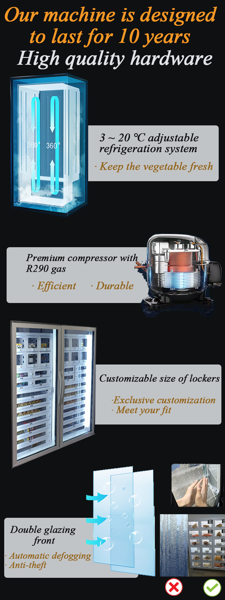 Fruits Vegetables Refrigeration Locker vending machine for sale designed to last for 10 years cause we always resist to use high quality hardware.