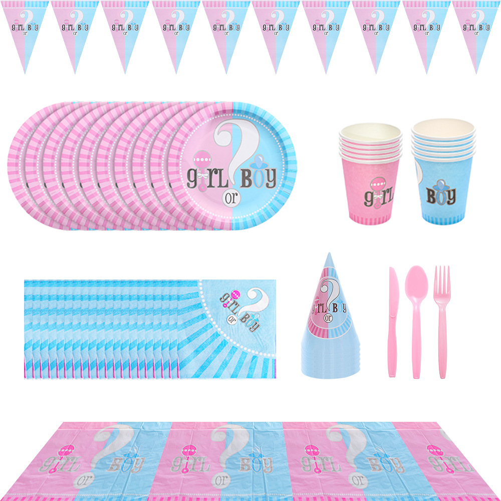 Wonderful Fancy Paper Cup Plate Tableware Napkin Boy Or Girl Pink Blue Baby Shower Party Decorations Gender Reveal Tableware Set