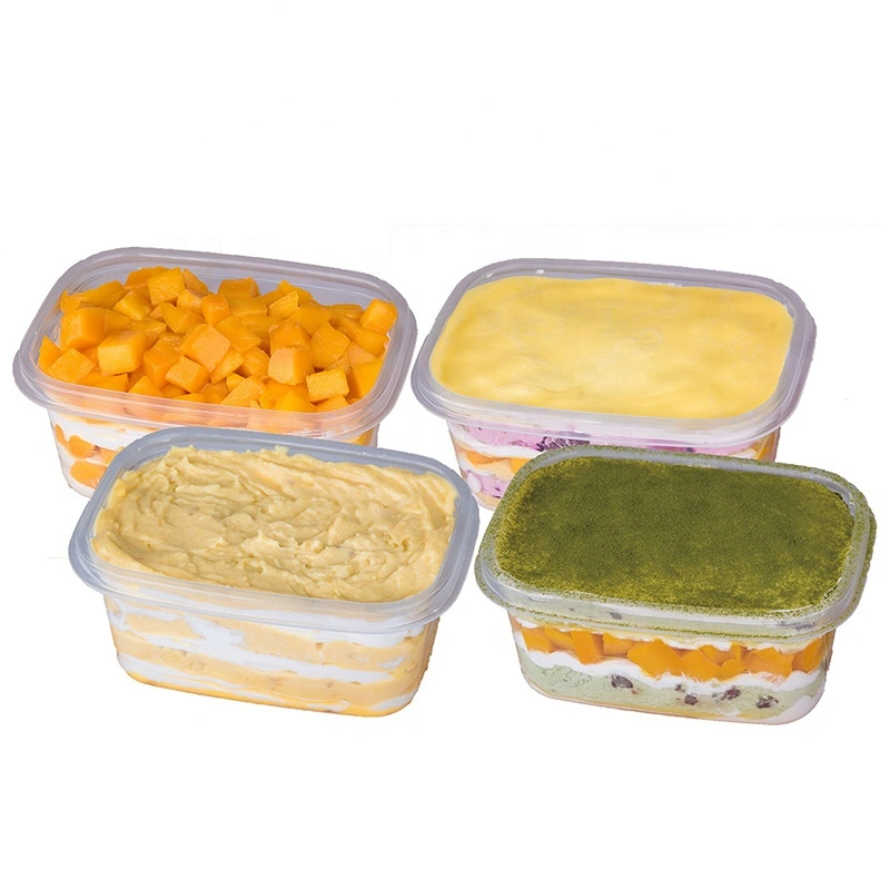 Wholesale transparent bakery square plastic cup 300ml/400ml cake box fruit pudding ice cream container with cover