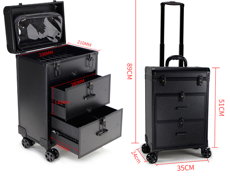 Large Makeup Case on Wheels With Drawers detail 14