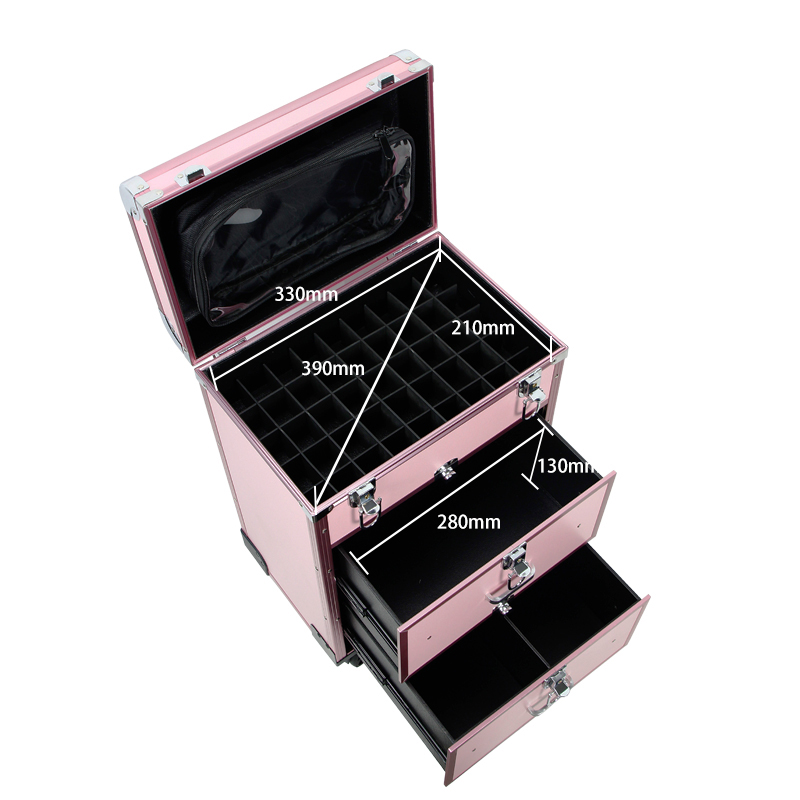 Large Rolling Makeup Case with Drawers detail 08