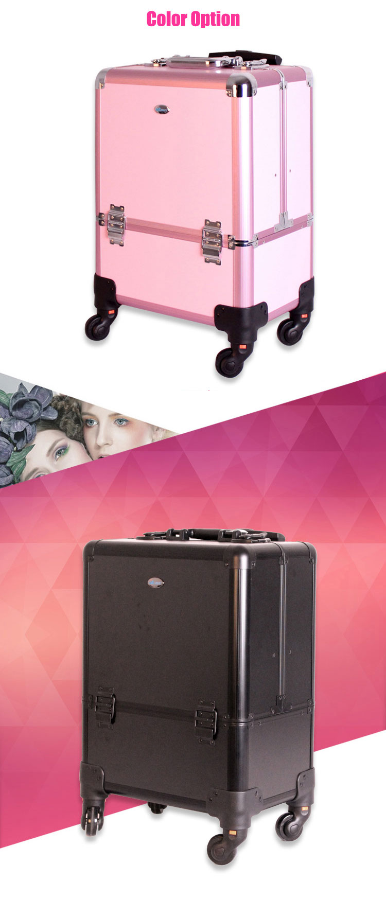 ABS Black/Pink Rolling Makeup Case detail 05