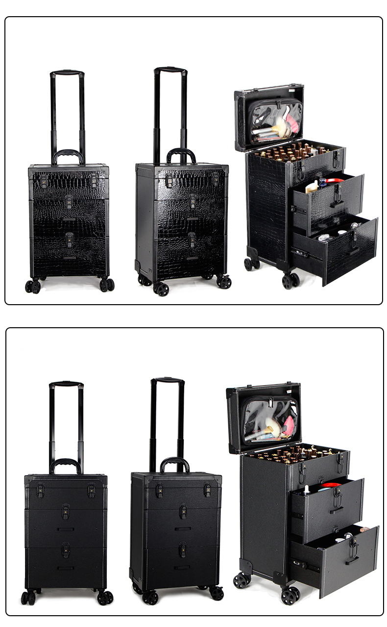Large Makeup Case on Wheels With Drawers detail 17