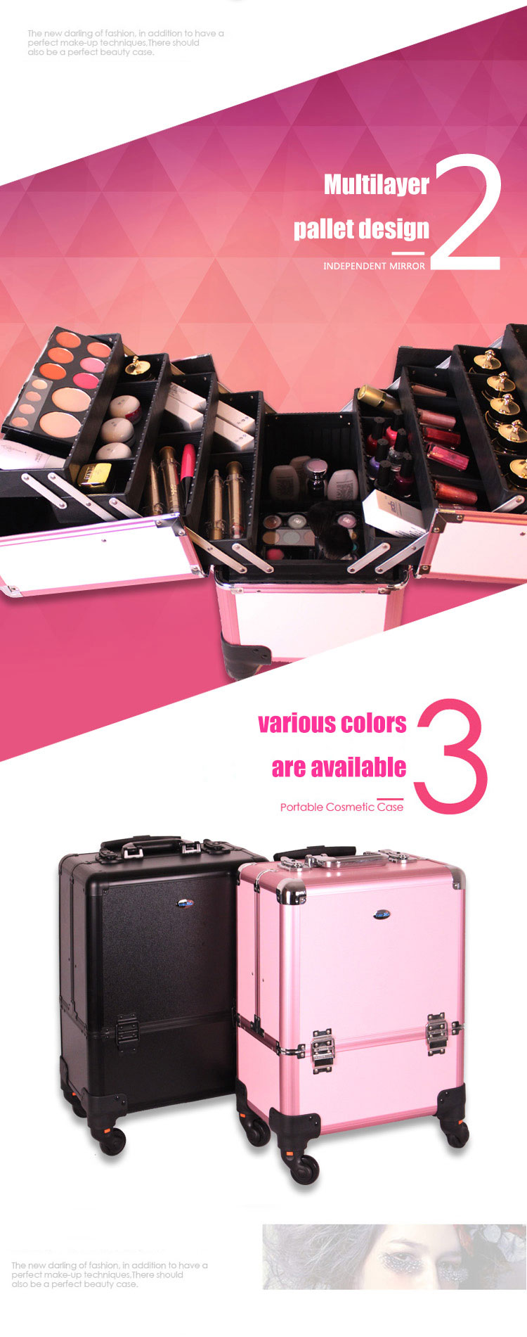 pink rolling makeup case