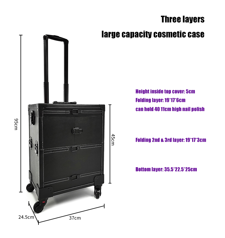 ABS Rolling Professional Nail Train Case Makeup Case detail 12