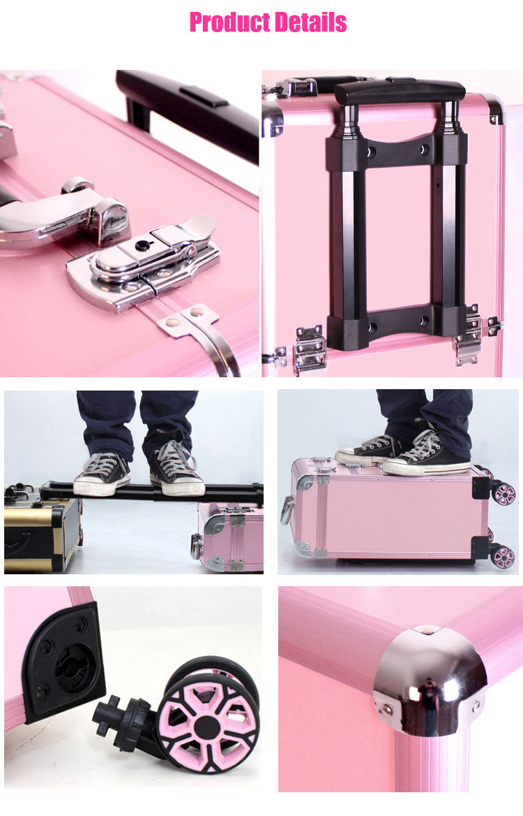 pink rolling makeup case