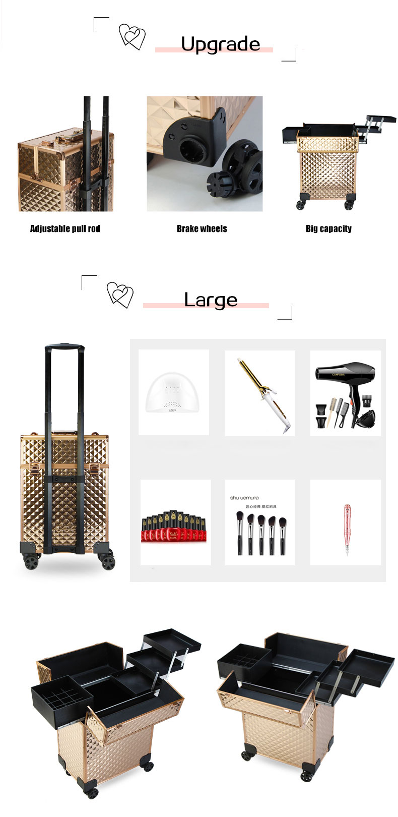 rolling cosmetic makeup case