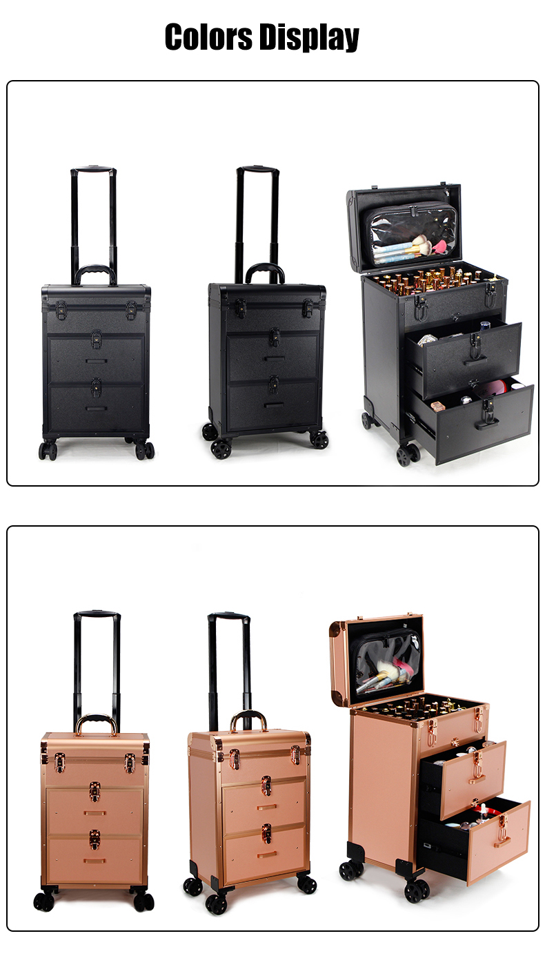 Large Makeup Case on Wheels With Drawers detail 15