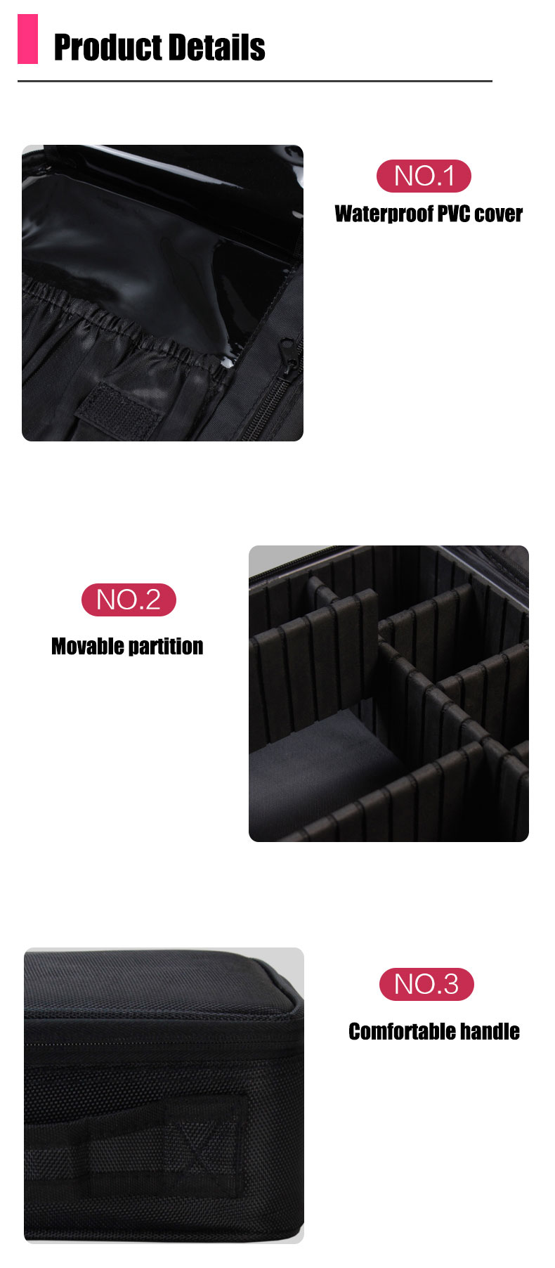 Mini Oxford black makeup brush bag detail 02