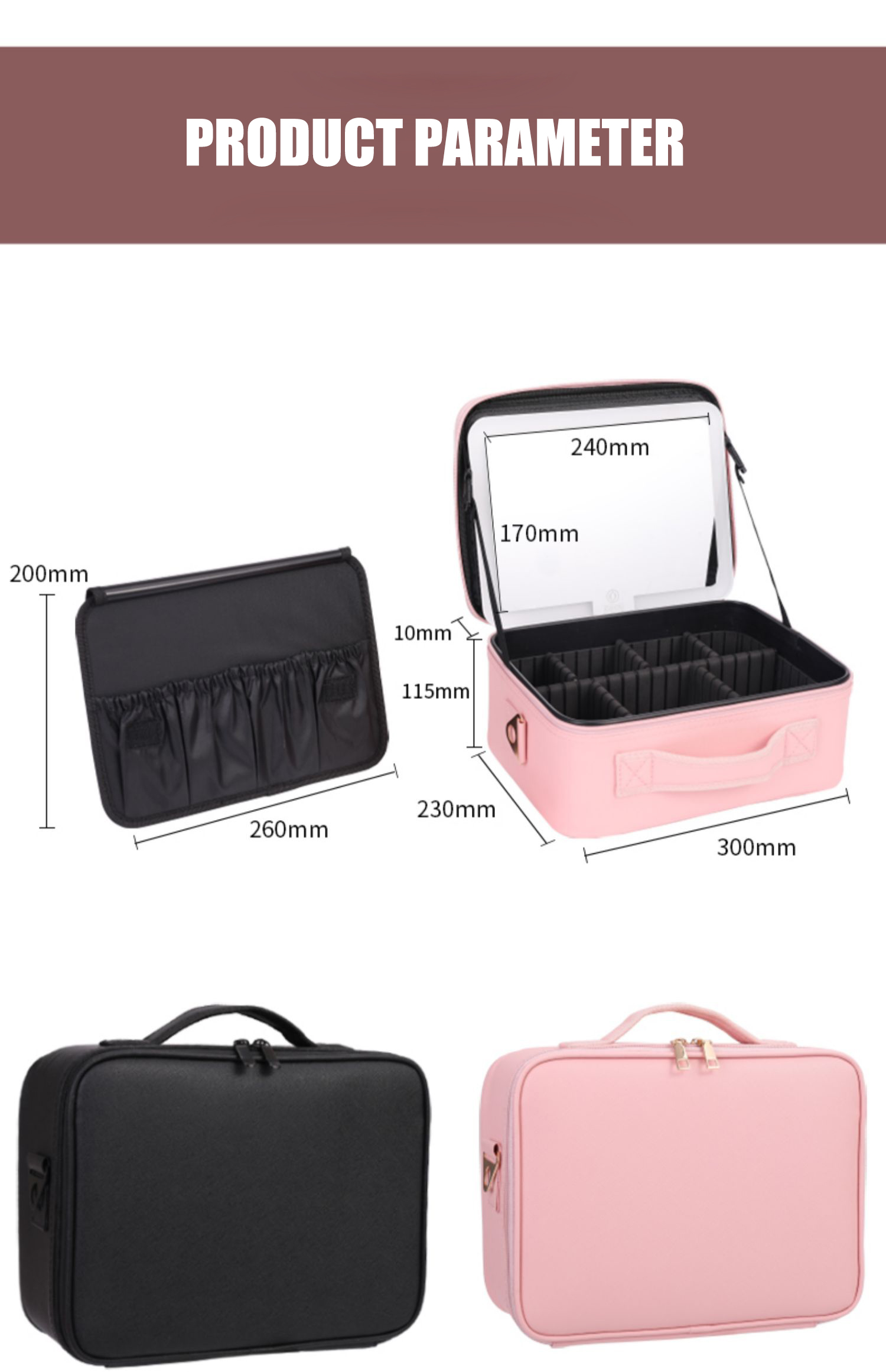 PU Cosmetics Train Case with Removeable LED Lighted Mirror detail 18