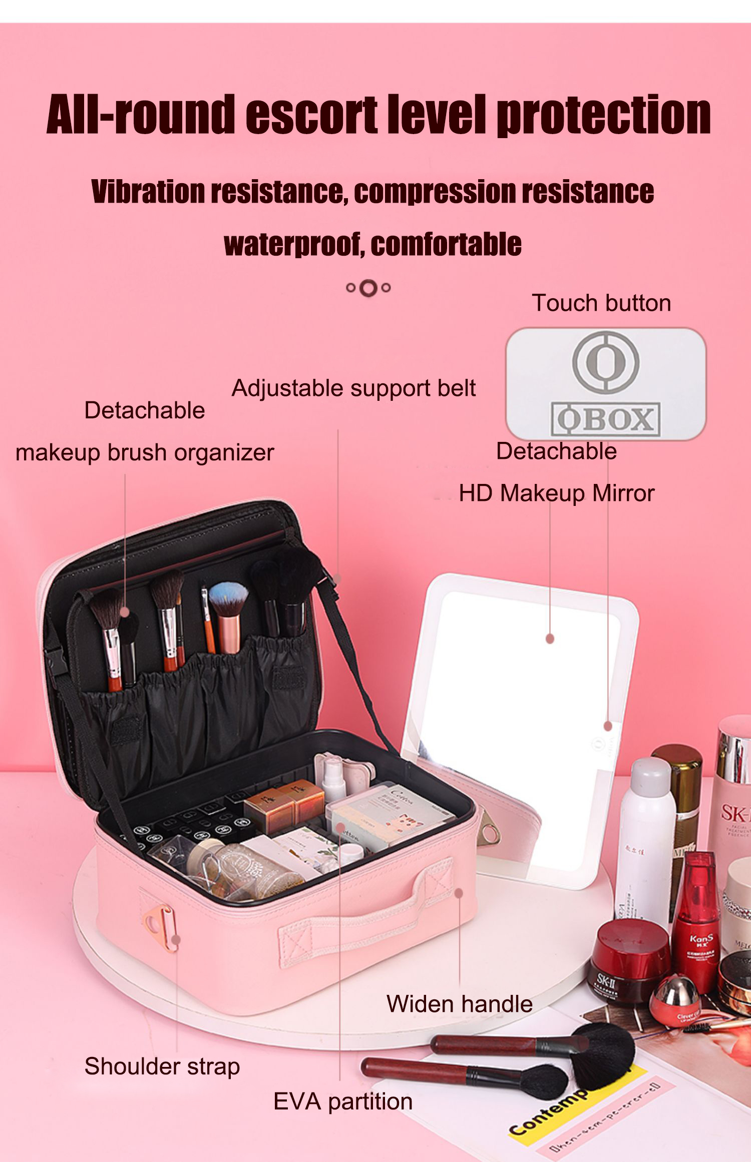 PU Cosmetics Train Case with Removeable LED Lighted Mirror detail 06