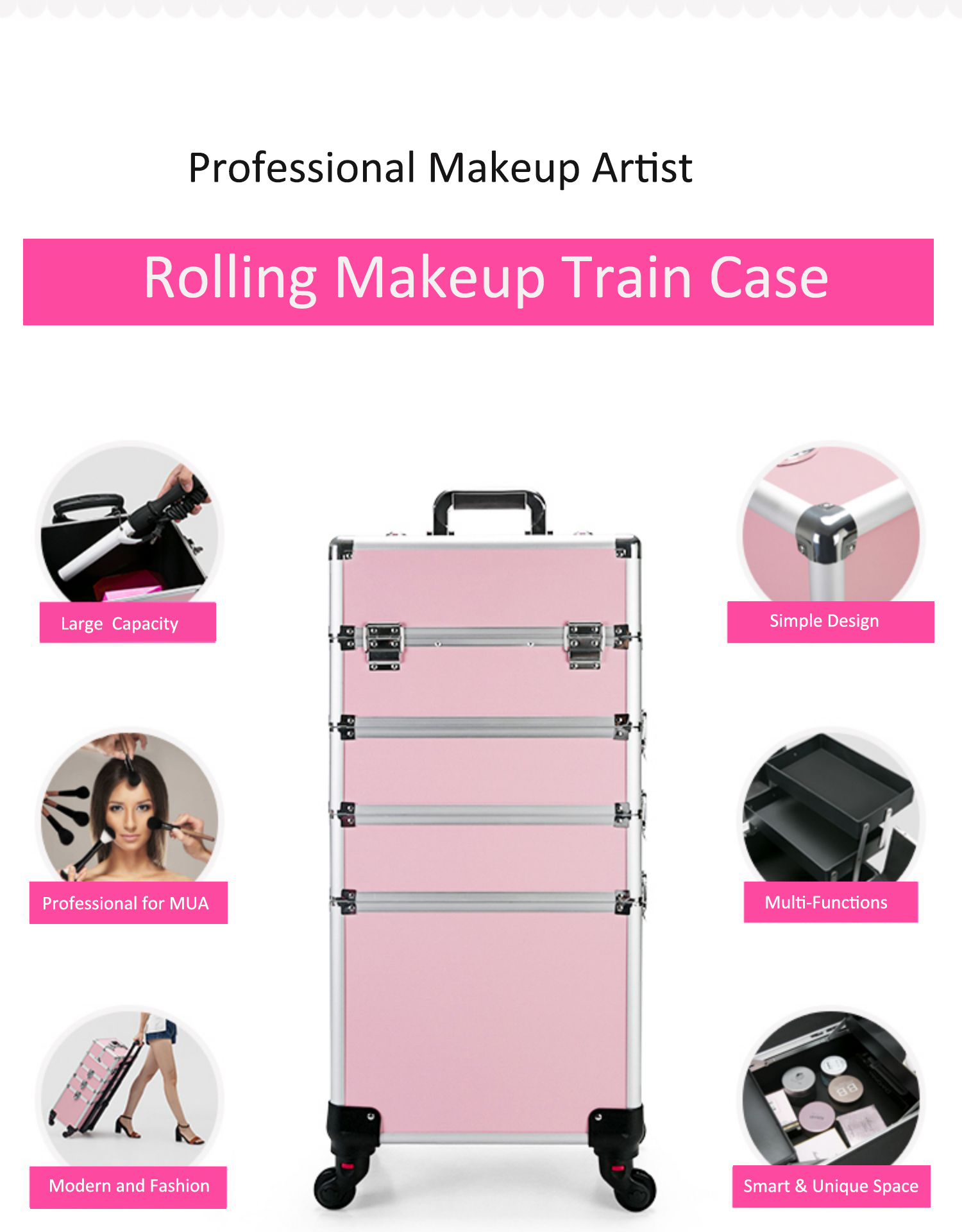 4 in 1 rolling makeup train case detail 01
